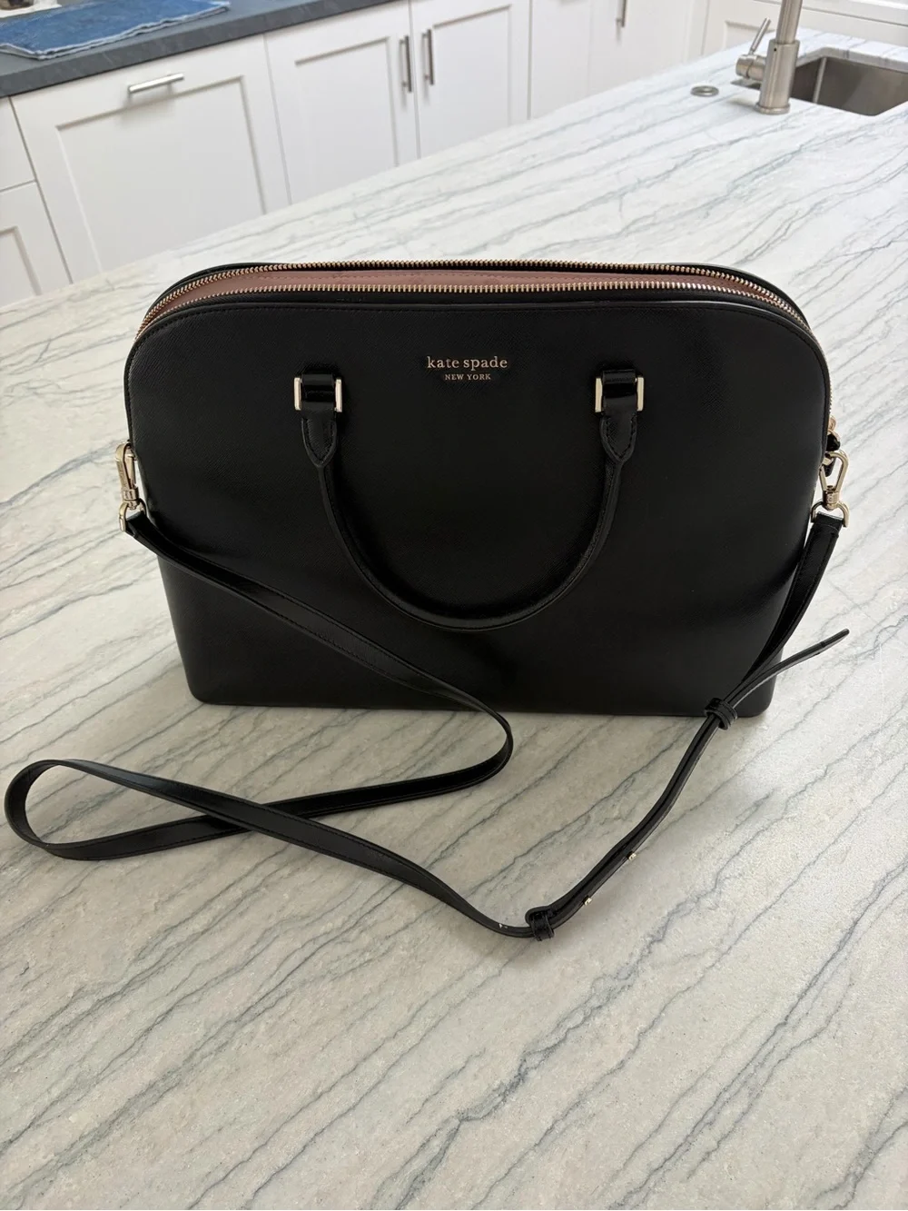 kate spade Black Saffiano Leather Sylvia Laptop Bag